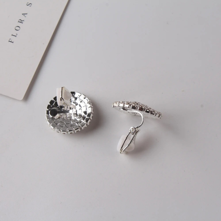 Cercei rotunzi cu clips Nora, argintii, cu pietre [3]