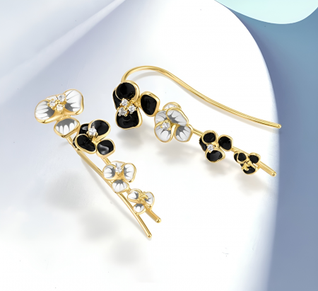 Cercei Danielle, lungi, aurii, din email pictat manual, cu model floral - Colecția Fable [2]