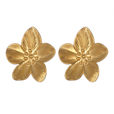 CERCEI - Cercei Janna, aurii, în formă de floare, placați cu aur 18K, din oțel inoxidabil - Colecția Floral Paradise
