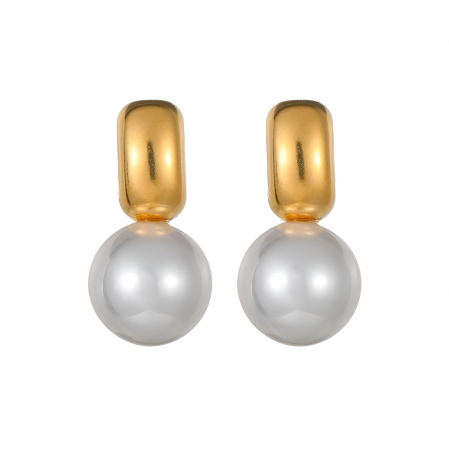 Cercei oțel inoxidabil - Cercei Doris, aurii, clasici, cu perle, din oțel inoxidabil - Colecția Universe of Pearls