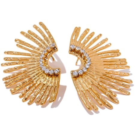 Glamour - Cercei Elora, aurii, cu model raze, din oțel inoxidabil placat cu aur 18K