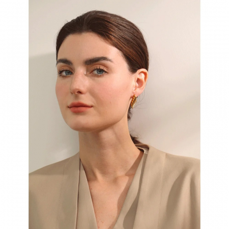 Cercei Filomena, aurii, din oțel inoxidabil placat cu aur 18K, cu piatră din scoică naturală [3]