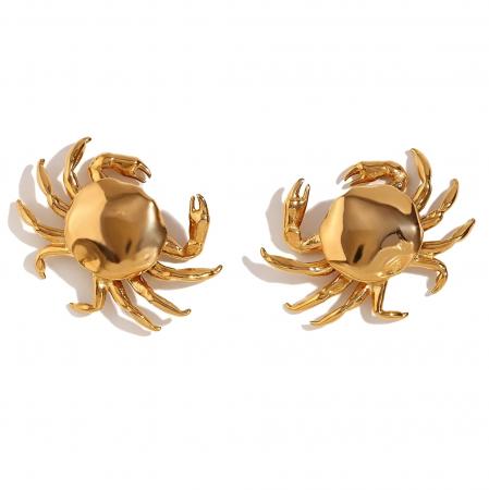 Cercei oțel inoxidabil - Cercei Mae, aurii, în formă de crab, din oțel inoxidabil placat cu aur 18K