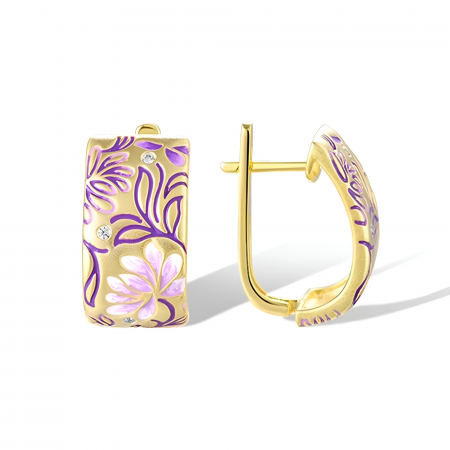Cercei Maiara, mov cu auriu, placați cu aur 18K, din email pictat manual - Colecția Fable [1]