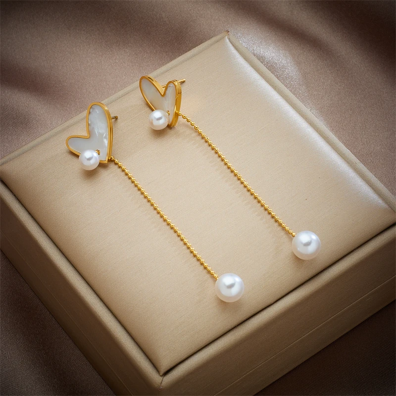 Cercei Isla, aurii, din oțel inoxidabil, decorați cu perle, în formă de inimă - Colecția Universe of Pearls [2]
