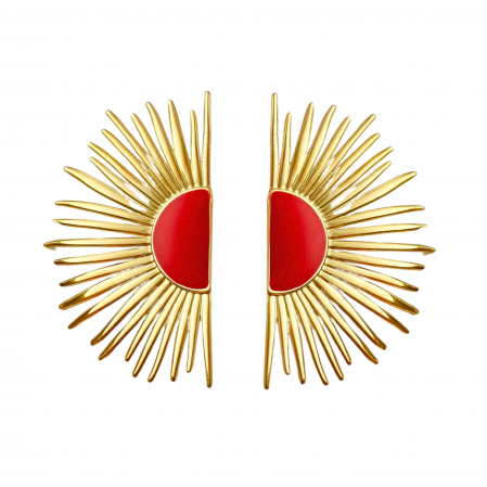 Cercei oțel inoxidabil - Cercei Janine, auriu cu roșu, din oțel inoxidabil, în formă de raze