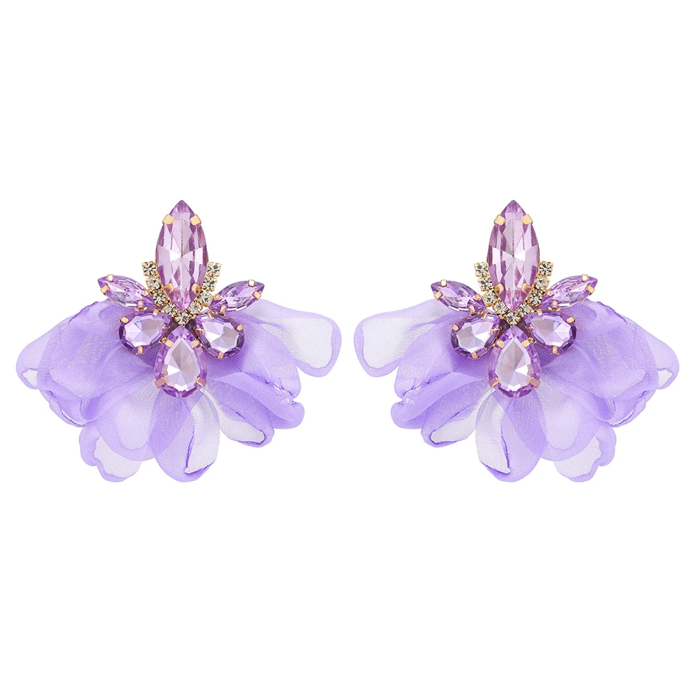 Floral Paradise - Cercei Kassandra, lila, cu model floral, decorați cu pietre - Colecția Floral Paradise