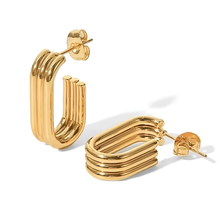 CERCEI - Cercei Kerra, aurii, ovali, din oțel inoxidabil placat cu aur 18K