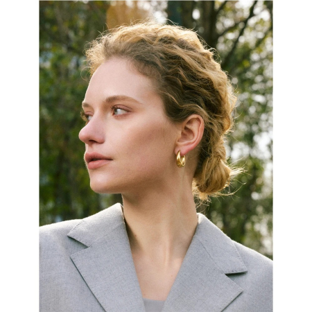 Cercei Kerra, aurii, ovali, din oțel inoxidabil placat cu aur 18K [3]