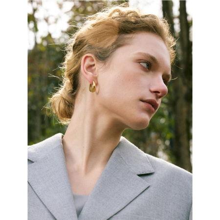Cercei Kerra, aurii, ovali, din oțel inoxidabil placat cu aur 18K [2]