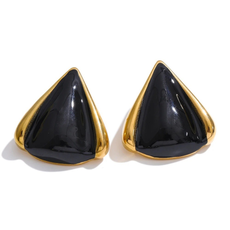 Cercei oțel inoxidabil - Cercei Lois, triunghiulari, negru cu auriu, retro, din oțel inoxidabil placat cu aur 18K