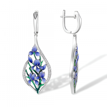 Cercei Selena, lungi, placați cu argint, din email pictat manual, cu model floral - Colecția Fable [1]