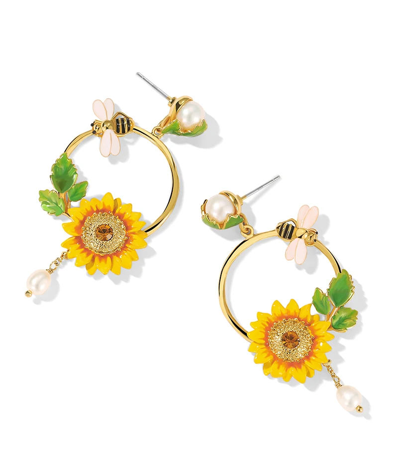 Cercei Sunflower, placați cu aur 18K, din email pictat manual - Colecția Fable [3]