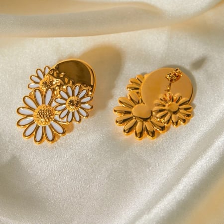 Cercei Fannia, aurii, model floral cu margarete, din oțel inoxidabil placat cu aur 18K - Colecția Floral Paradise [4]