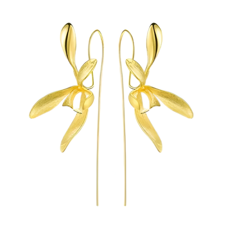 925 SILVER JEWELRY - Orchidea long flower-shaped earrings in 18K gold-plated silver - Metamorphosis Collection