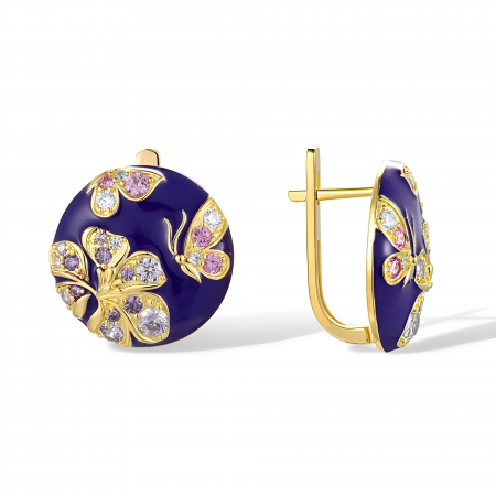 Cercei Rayne, rotunzi, mov, placați cu aur 18K, din email pictat manual - Colecția Fable [1]