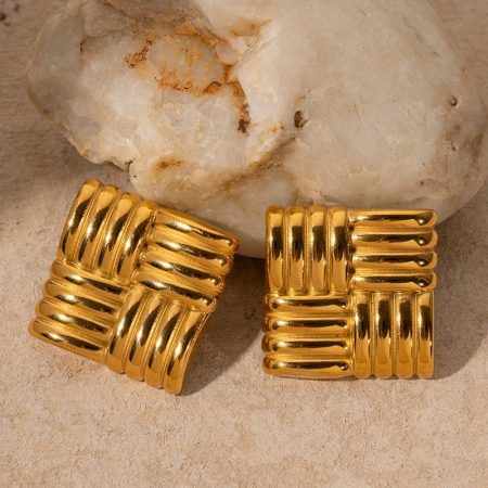 Cercei Breanna, aurii, pătrați, din oțel inoxidabil placat cu aur 18K, în stil vintage [1]