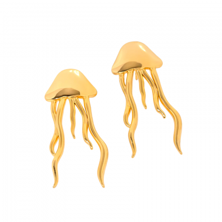 Cercei oțel inoxidabil - Cercei Medusa, aurii, în formă de meduză, din oțel inoxidabil