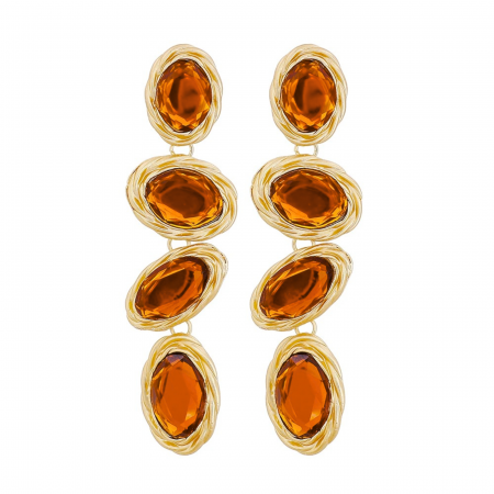 Cercei fashion - Cercei Milani, lungi, portocalii, cu montură aurie, decorați cu pietre