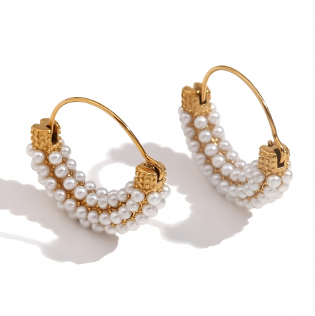 Cercei Sherry, rotunzi, aurii, cu perle, din oțel inoxidabil placat cu aur 18K - Colecția Universe of Pearls [0]
