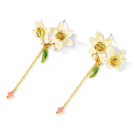 Cercei Nala, lungi, cu flori, placați cu aur 18K, din email pictat manual - Colecția Fable [1]