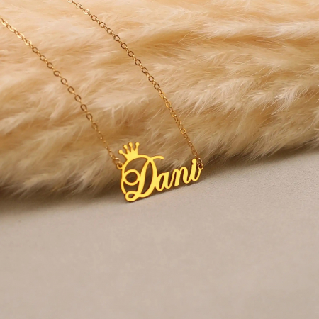 Colier personalizat Adley, din oțel inoxidabil placat cu aur 18K, cu pandantiv coroană [3]