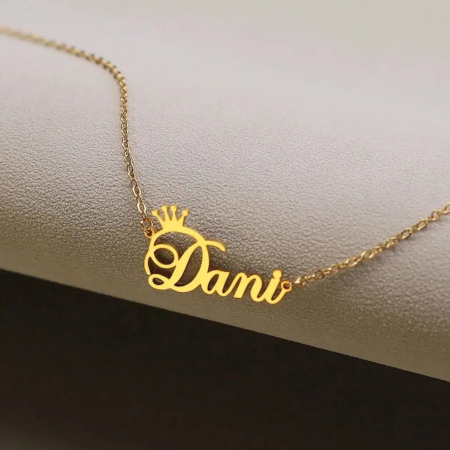 Colier personalizat Adley, din oțel inoxidabil placat cu aur 18K, cu pandantiv coroană [2]