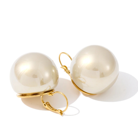 CERCEI - Cercei Rosaleena, aurii, cu perle mari, din oțel inoxidabil placat cu aur 18K, model retro - Colecția Universe of Pearls