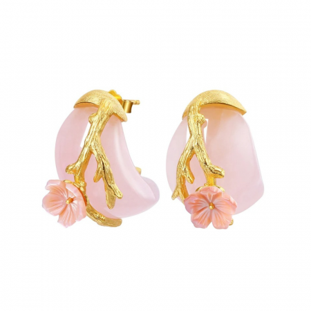 CERCEI - Cercei Serenity, în formă de picătură, din argint placat cu aur 18K, cu model floral - Colecția Metamorphosis