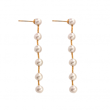 CERCEI - Cercei Vilma, aurii, model șirag de perle, din oțel inoxidabil - Colecția Universe of Pearls