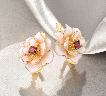 Cercei Samantha, aurii, din email pictat manual, în formă de floare - Colecția Fable [2]