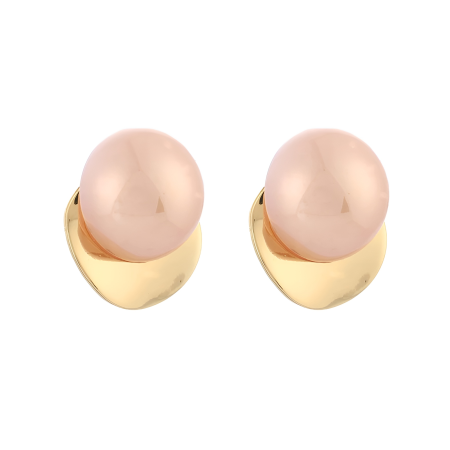 CERCEI - Cercei cu clips Isie, aurii, cu perle roz