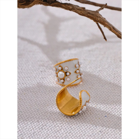 Cercei Zelda, aurii, cu perle, din oțel inoxidabil placat cu aur 18K, model vintage [4]