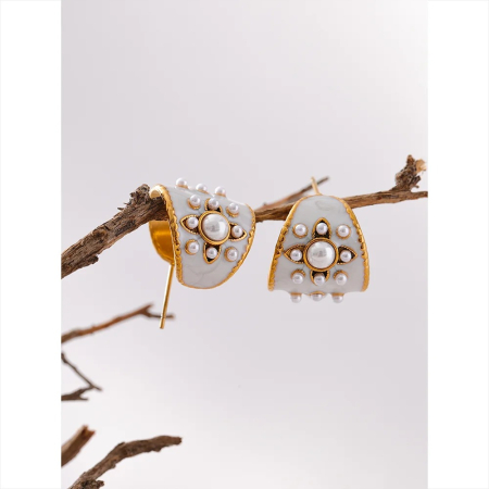 Cercei Zelda, aurii, cu perle, din oțel inoxidabil placat cu aur 18K, model vintage [5]