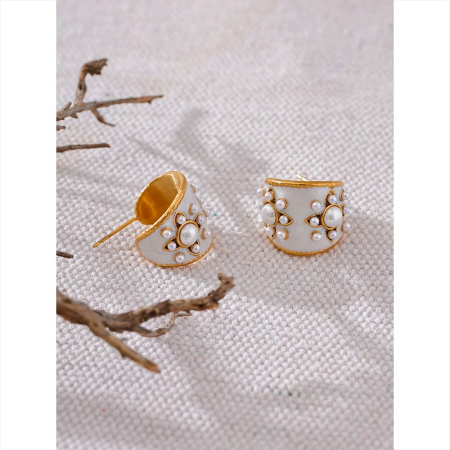 Cercei Zelda, aurii, cu perle, din oțel inoxidabil placat cu aur 18K, model vintage [1]