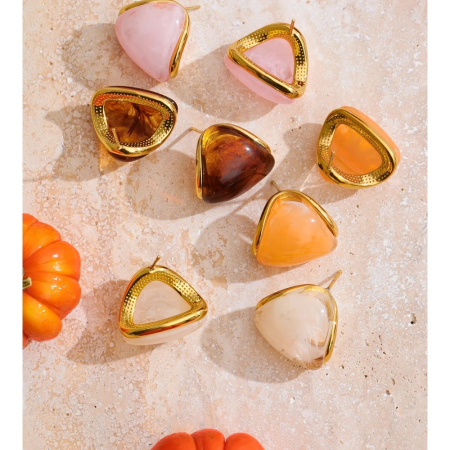 Cercei Amber, aurii, triunghiulari, din oțel inoxidabil placat cu aur 18K [2]