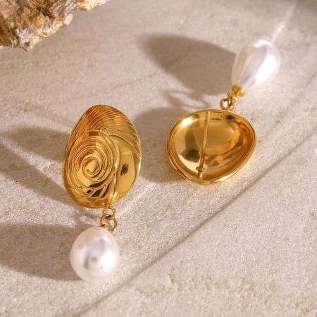Cercei Lydia, aurii, cu perle, din oțel inoxidabil placat cu aur 18K - Colecția Universe of Pearls [4]