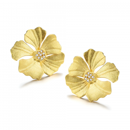CERCEI - Cercei Peony, în formă de floare, din argint placat cu aur 18K - Colecția Metamorphosis