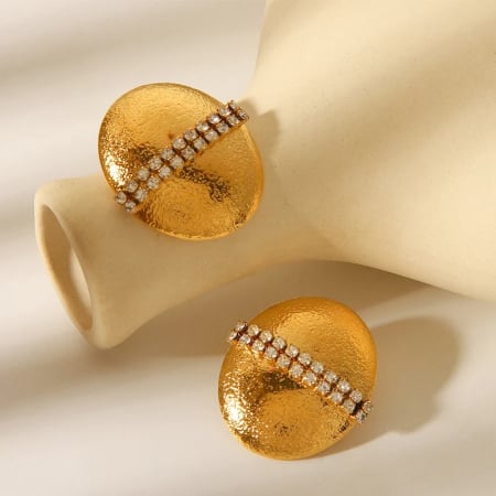 Cercei Mavis, aurii, rotunzi, cu zirconiu, din oțel inoxidabil placat cu aur 18K - Colecția Glamour [2]