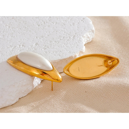 Cercei Misty, aurii, cu perle, din oțel inoxidabil placat cu aur 18K - Colecția Universe of Pearls [5]