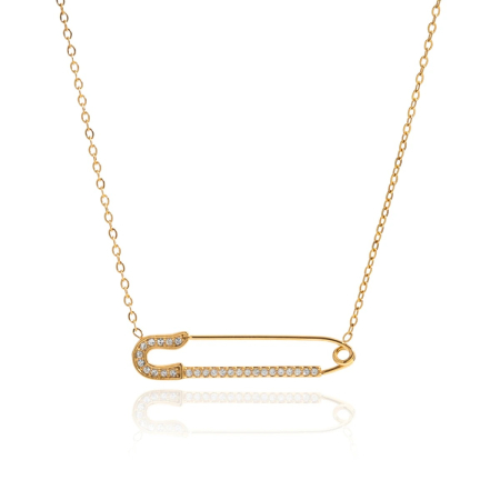COLIERE - Colier Arielle, auriu, cu pandantiv în formă de agrafă, din oțel inoxidabil placat cu aur 18K