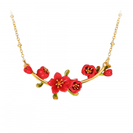 Fable - Colier Begonia, auriu, placat cu aur 18K, din email pictat manual - Colecția Fable