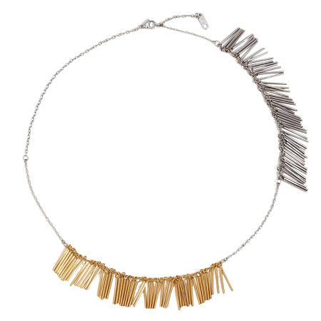COLIERE - Colier Charlotte, auriu cu argintiu, din oțel inoxidabil placat cu aur 18K, cu model franjuri - Colecția Glamour