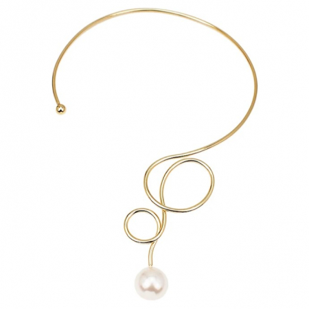 Colier Carley, auriu, tip choker, decorat cu perlă, model metal îndoit, ajustabil - Colecția Universe of Pearls [0]