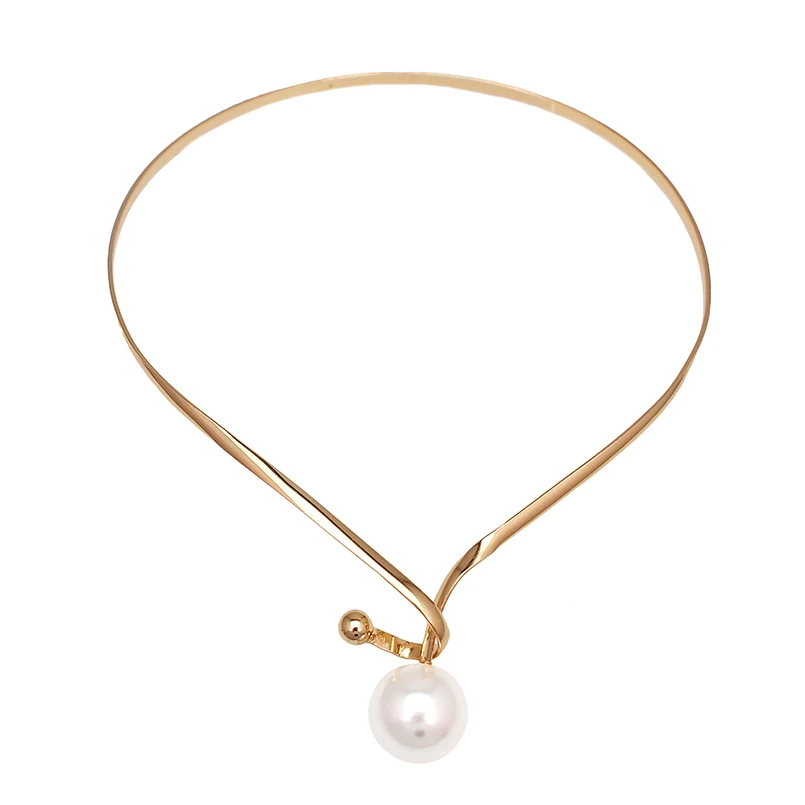 Colier Brittany, auriu, tip choker, decorat cu perlă, ajustabil - Colecția Universe of Pearls [0]