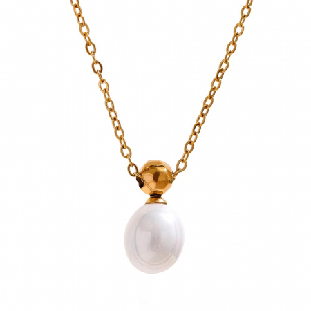 COLIERE - Colier Cassidy, auriu, din oțel inoxidabil placat cu aur 18K, cu pandantiv perlă naturală de cultură - Colecția Universe of Pearls