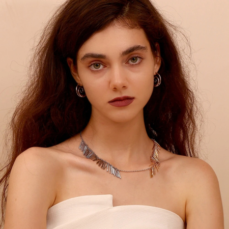 Colier Charlotte, auriu cu argintiu, din oțel inoxidabil placat cu aur 18K, cu model franjuri - Colecția Glamour [1]