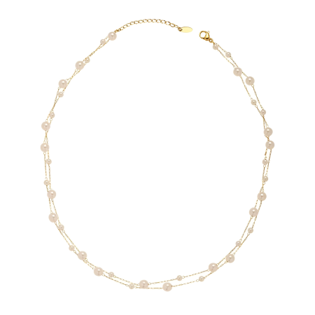 COLIERE - Colier Dora, auriu, cu perle, în 2 straturi, din oțel inoxidabil - Colecția Universe of Pearls