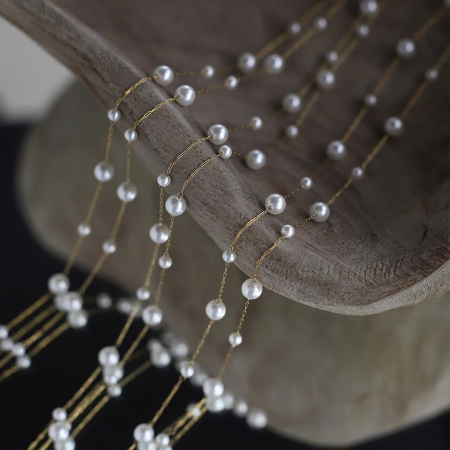 Colier Dora, auriu, cu perle, în 2 straturi, din oțel inoxidabil - Colecția Universe of Pearls [5]