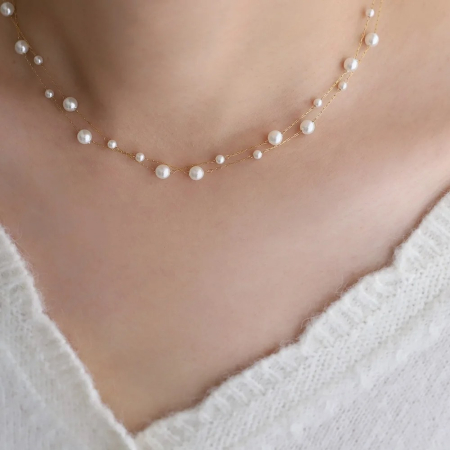Colier Dora, auriu, cu perle, în 2 straturi, din oțel inoxidabil - Colecția Universe of Pearls [4]